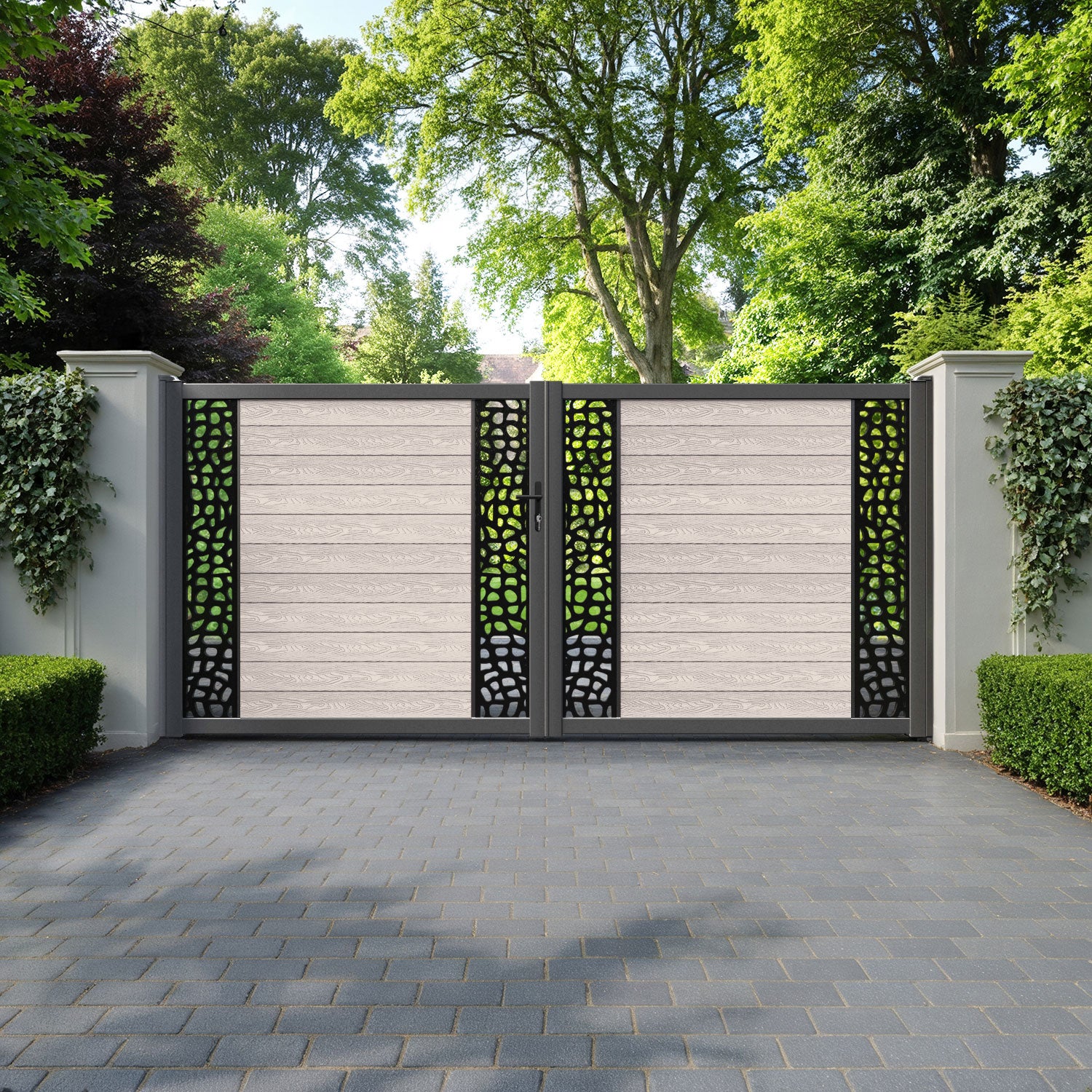Classic Pebble Straight Top Driveway Gate - Mid Stone - Middle & End Screen