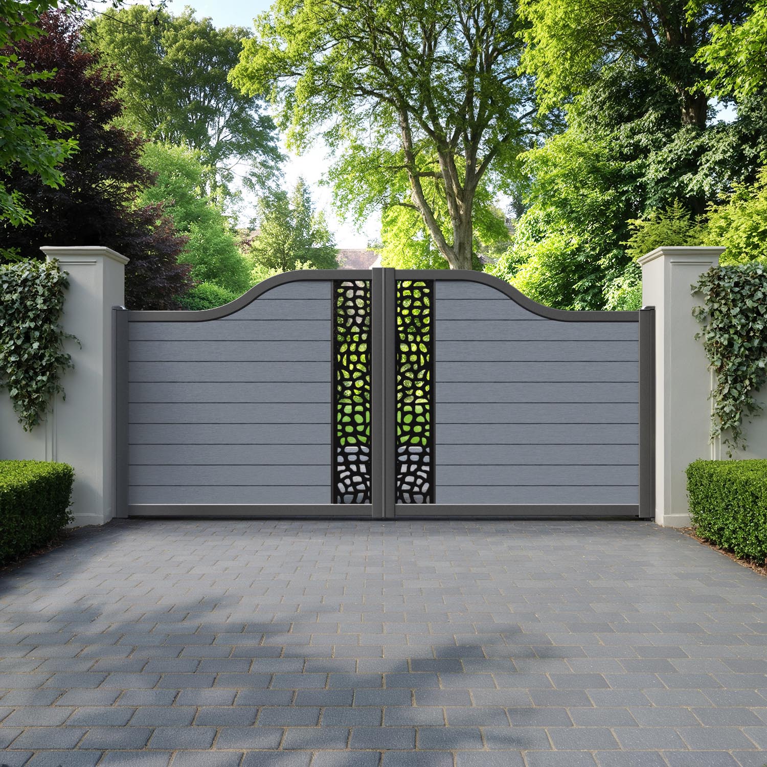 Fusion Pebble Curved Top Driveway Gate - Anthracite - Middle Screen