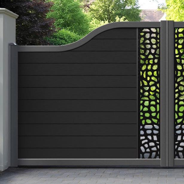 Fusion Pebble Curved Top Driveway Gate - Black - Middle Screen