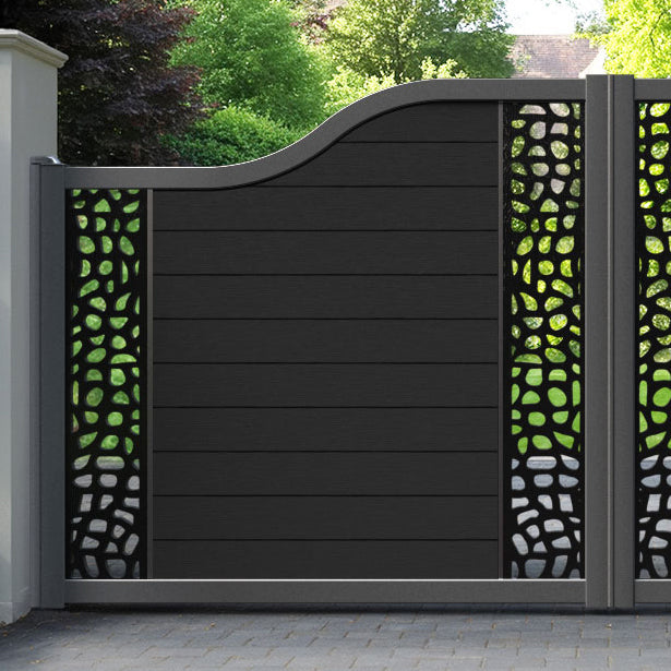 Fusion Pebble Curved Top Driveway Gate - Black - Middle & End Screen