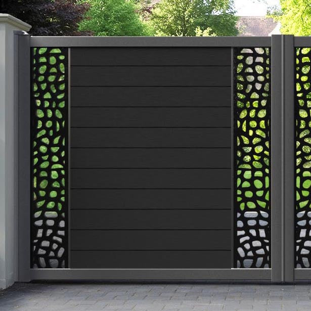 Fusion Pebble Straight Top Driveway Gate - Black - Middle & End Screen