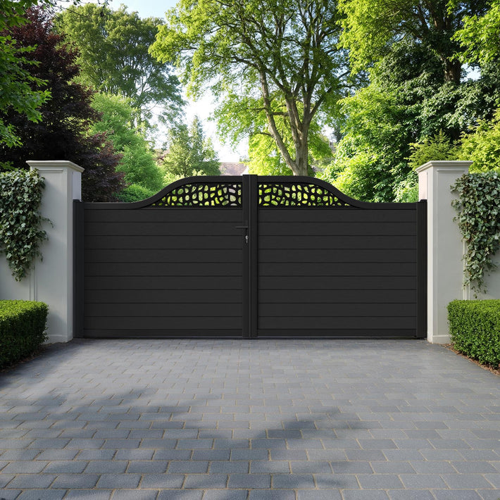 Fusion Pebble Curved Top Driveway Gate - Black - Top Screen