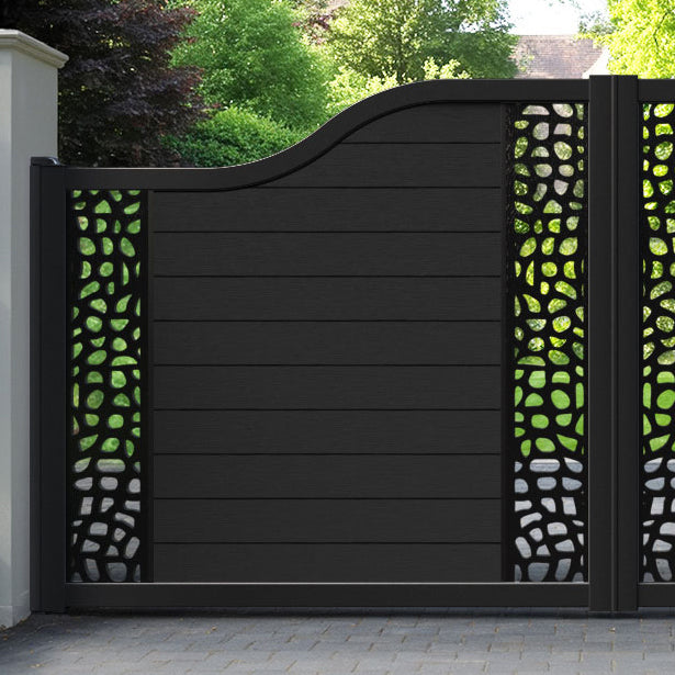 Fusion Pebble Curved Top Driveway Gate - Black - Middle & End Screen