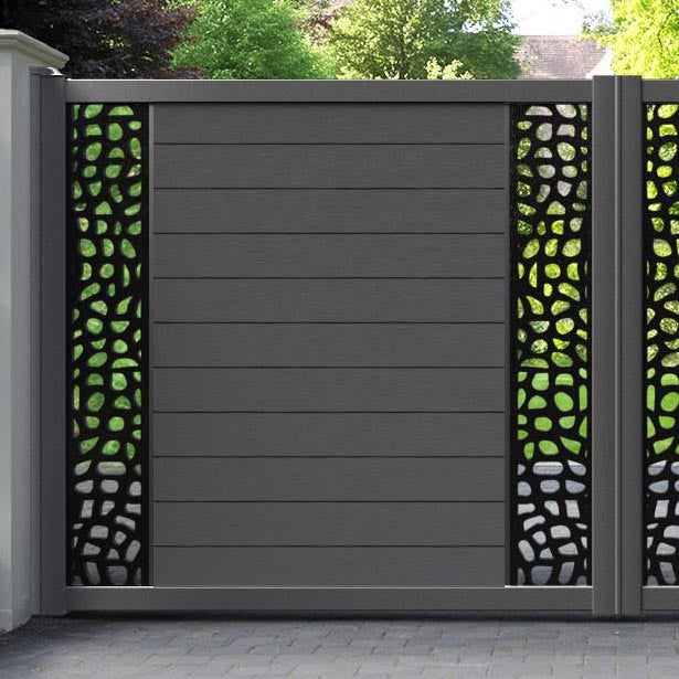 Fusion Pebble Straight Top Driveway Gate - Dark Grey - Middle & End Screen