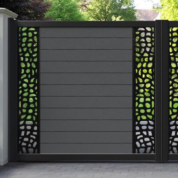 Fusion Pebble Straight Top Driveway Gate - Dark Grey - Middle & End Screen