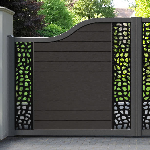 Fusion Pebble Curved Top Driveway Gate - Dark Oak - Middle & End Screen