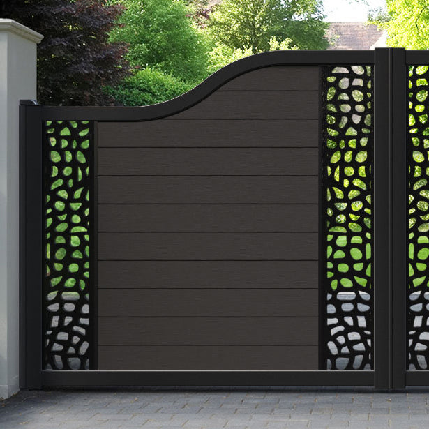 Fusion Pebble Curved Top Driveway Gate - Dark Oak - Middle & End Screen