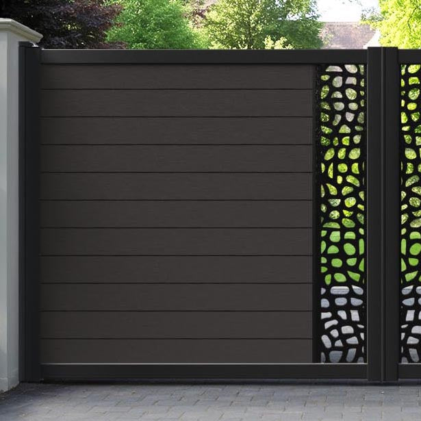Fusion Pebble Straight Top Driveway Gate - Dark Oak - Middle Screen