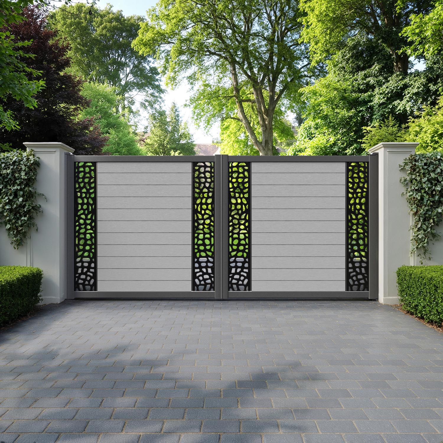 Fusion Pebble Straight Top Driveway Gate - Light Grey - Middle & End Screen