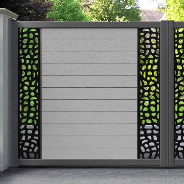 Fusion Pebble Straight Top Driveway Gate - Light Grey - Middle & End Screen