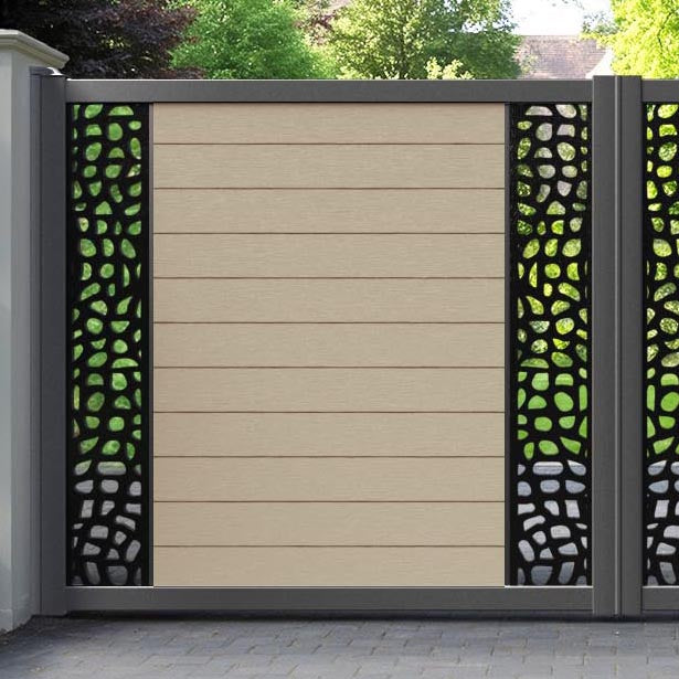 Fusion Pebble Straight Top Driveway Gate - Light Oak - Middle & End Screen