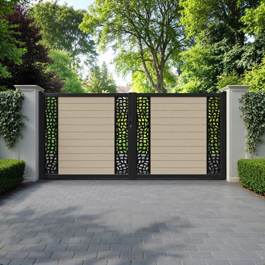 Fusion Pebble Straight Top Driveway Gate - Light Oak - Middle & End Screen