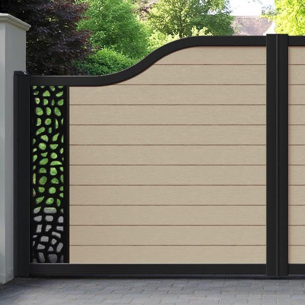 Fusion Pebble Curved Top Driveway Gate - Light Oak - End Screen