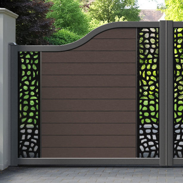 Fusion Pebble Curved Top Driveway Gate - Mid Brown - Middle & End Screen