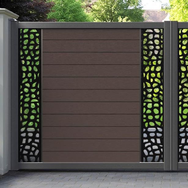 Fusion Pebble Straight Top Driveway Gate - Mid Brown - Middle & End Screen