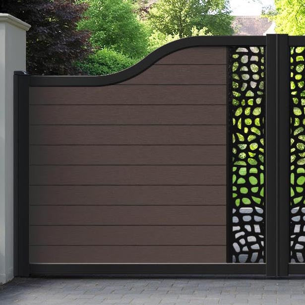Fusion Pebble Curved Top Driveway Gate - Mid Brown - Middle Screen