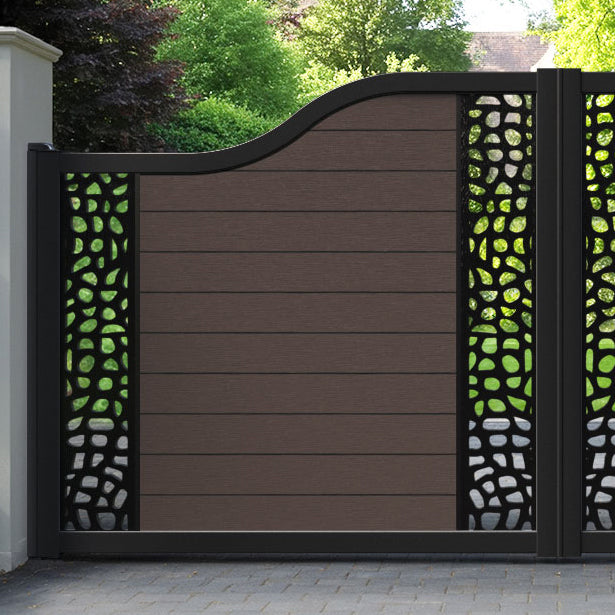 Fusion Pebble Curved Top Driveway Gate - Mid Brown - Middle & End Screen