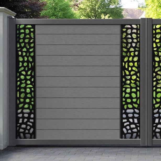 Fusion Pebble Straight Top Driveway Gate - Mid Grey - Middle & End Screen