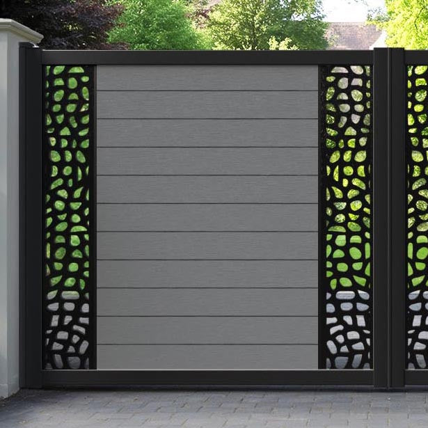 Fusion Pebble Straight Top Driveway Gate - Mid Grey - Middle & End Screen