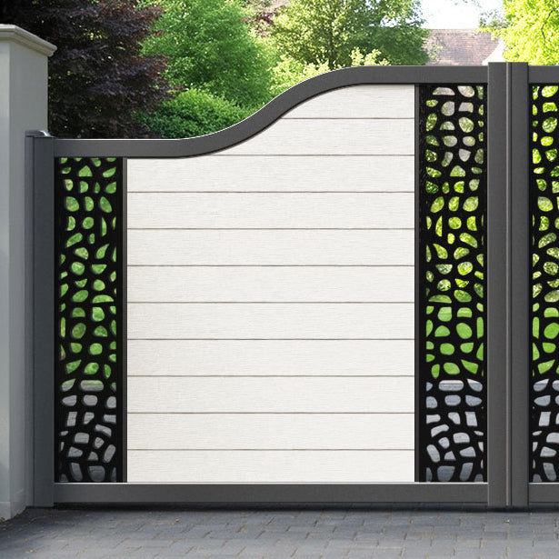 Fusion Pebble Curved Top Driveway Gate - Light Stone - Middle & End Screen