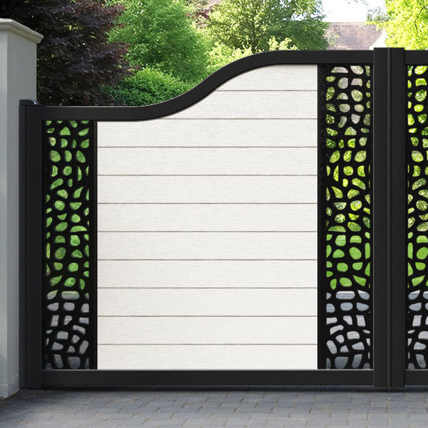 Fusion Pebble Curved Top Driveway Gate - Light Stone - Middle & End Screen