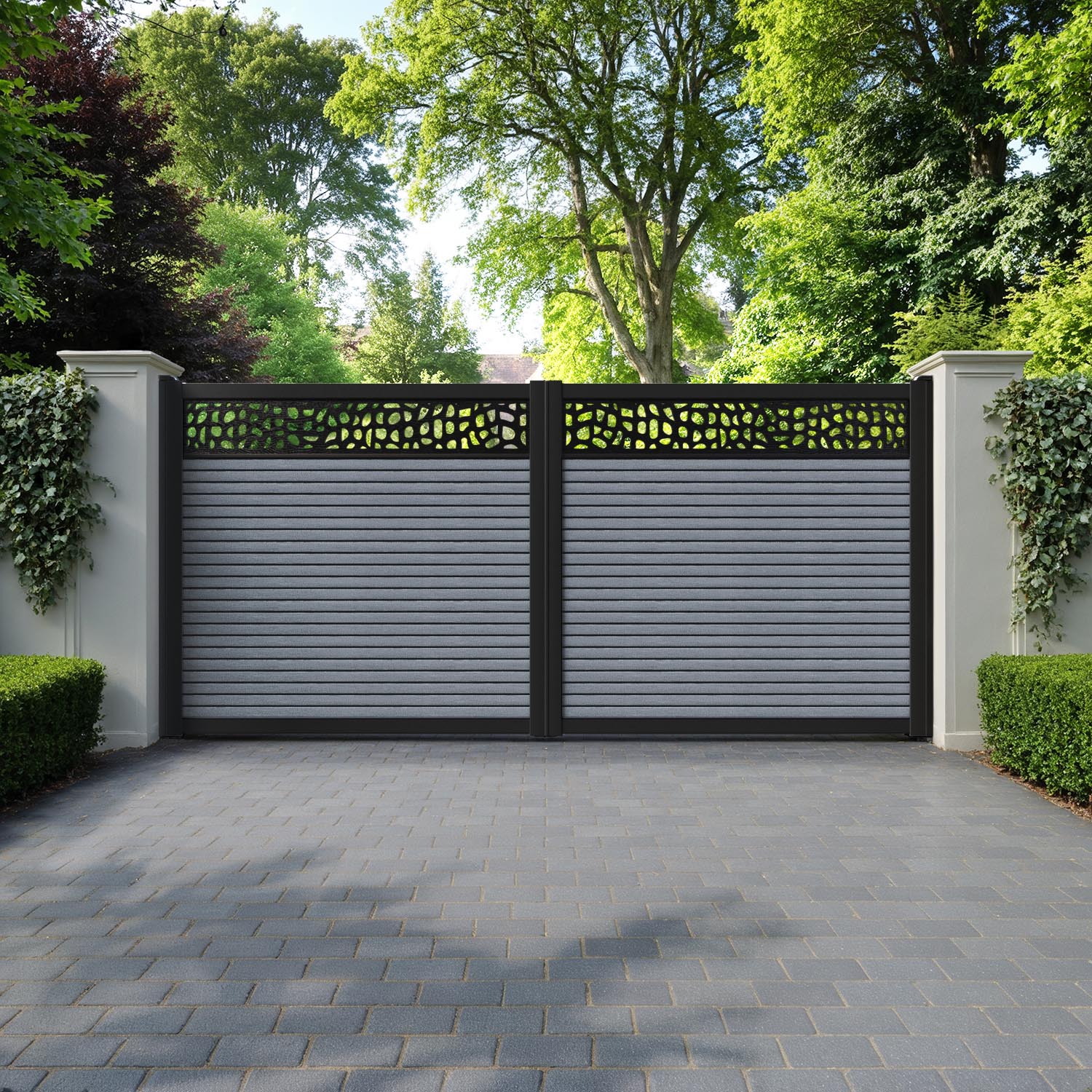 Hudson Pebble Straight Top Driveway Gate - Anthracite - Top Screen