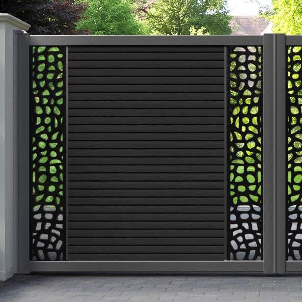 Hudson Pebble Straight Top Driveway Gate - Black - Middle & End Screen