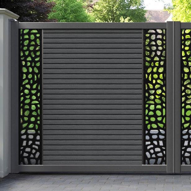 Hudson Pebble Straight Top Driveway Gate - Dark Grey - Middle & End Screen