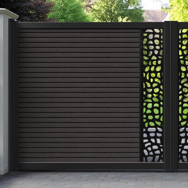 Hudson Pebble Straight Top Driveway Gate - Dark Oak - Middle Screen