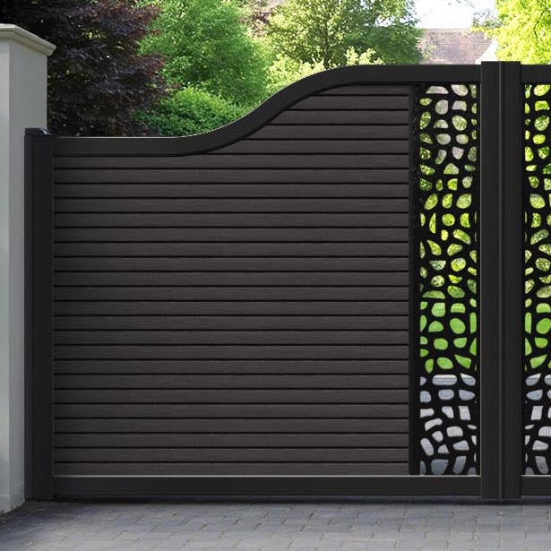 Hudson Pebble Curved Top Driveway Gate - Dark Oak - Middle Screen