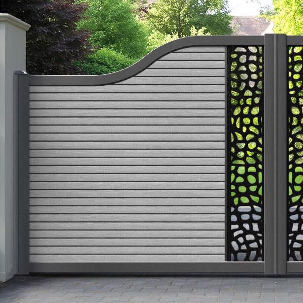 Hudson Pebble Curved Top Driveway Gate - Light Grey - Middle Screen