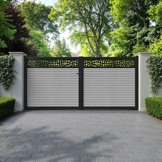 Hudson Pebble Straight Top Driveway Gate - Light Grey - Top Screen