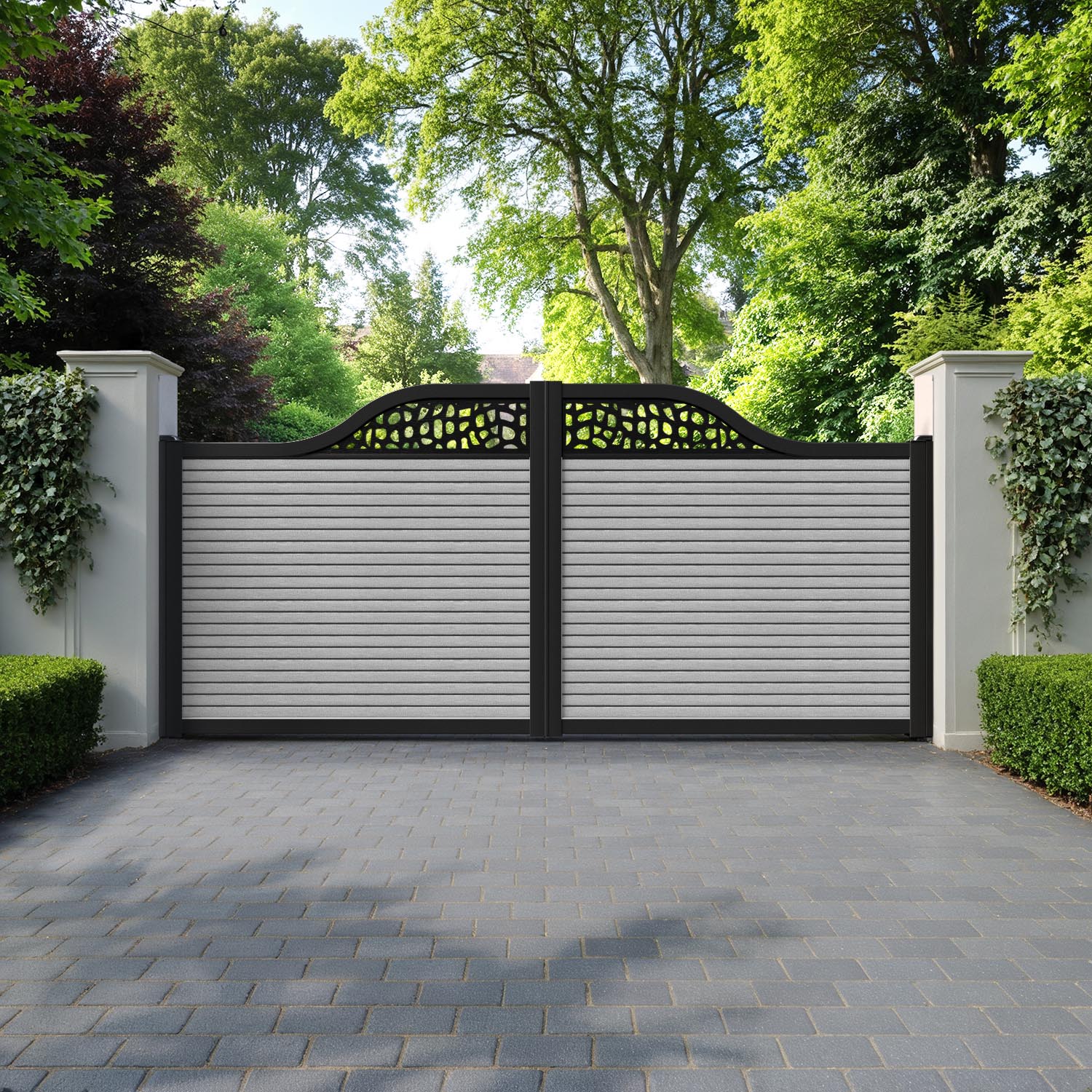 Hudson Pebble Curved Top Driveway Gate - Light Grey - Top Screen