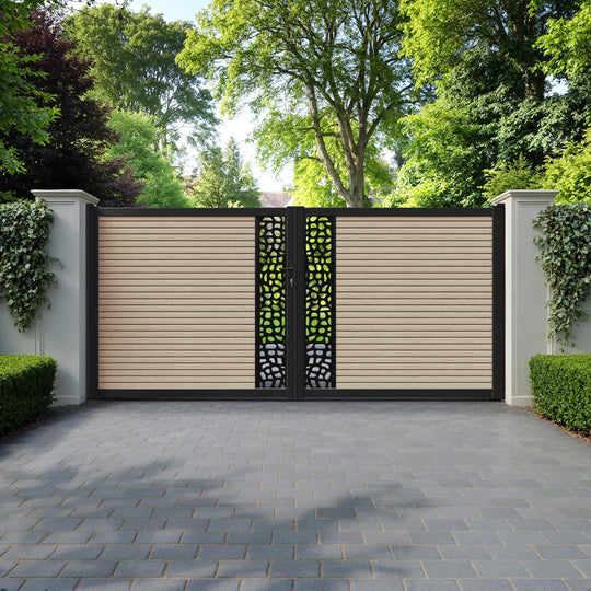 Hudson Pebble Straight Top Driveway Gate - Light Oak - Middle Screen
