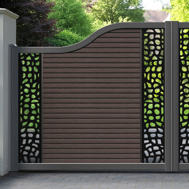 Hudson Pebble Curved Top Driveway Gate - Mid Brown - Middle & End Screen