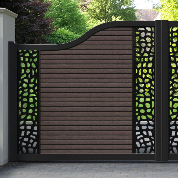 Hudson Pebble Curved Top Driveway Gate - Mid Brown - Middle & End Screen