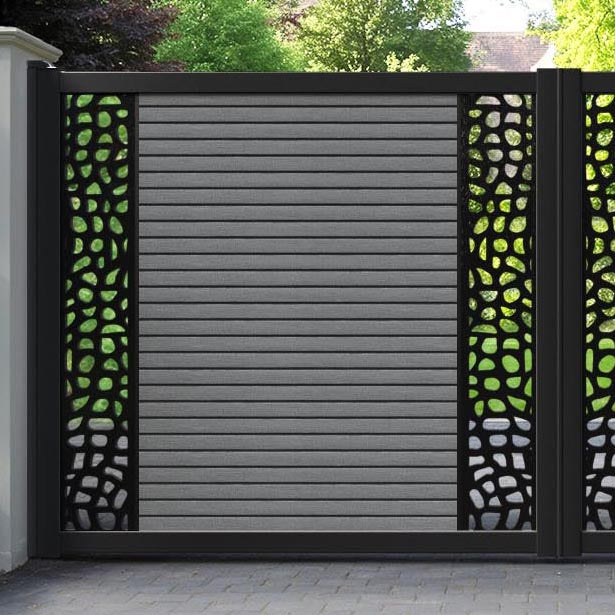 Hudson Pebble Straight Top Driveway Gate - Mid Grey - Middle & End Screen