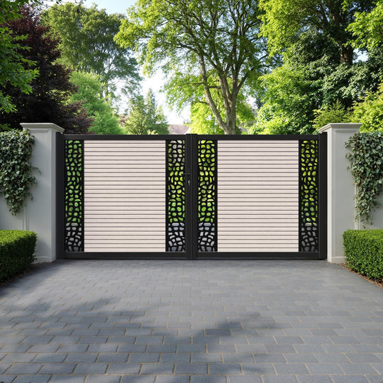 Hudson Pebble Straight Top Driveway Gate - Mid Stone - Middle & End Screen