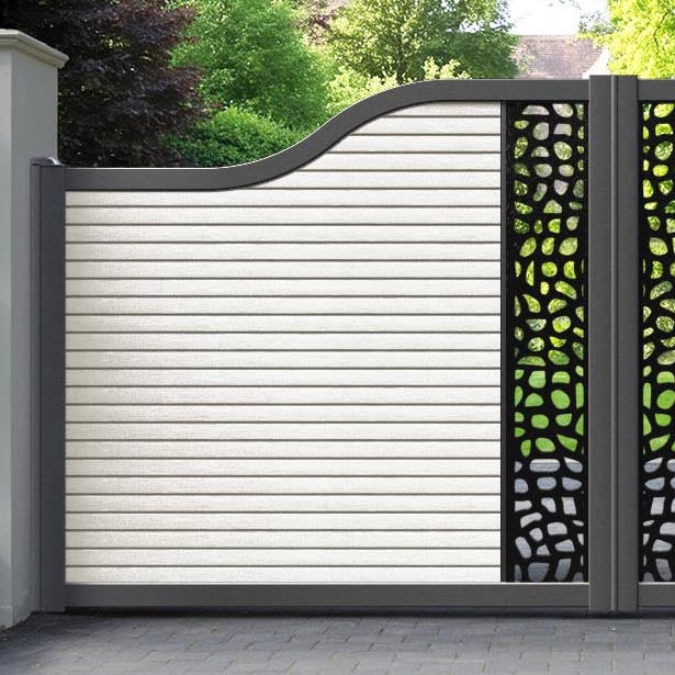 Hudson Pebble Curved Top Driveway Gate - Light Stone - Middle Screen