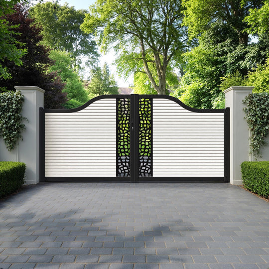 Hudson Pebble Curved Top Driveway Gate - Light Stone - Middle Screen