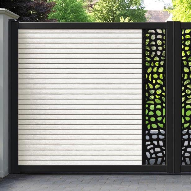 Hudson Pebble Straight Top Driveway Gate - Light Stone - Middle Screen