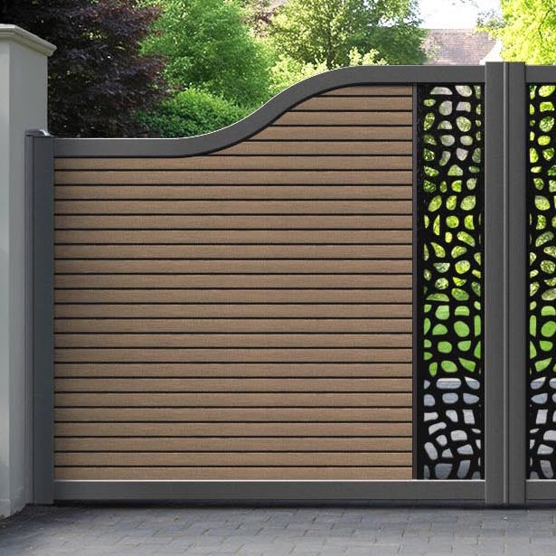 Hudson Pebble Curved Top Driveway Gate - Teak - Middle Screen