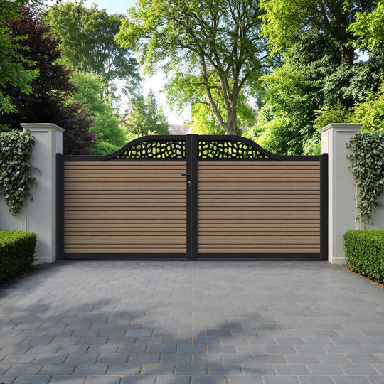 Hudson Pebble Curved Top Driveway Gate - Teak - Top Screen