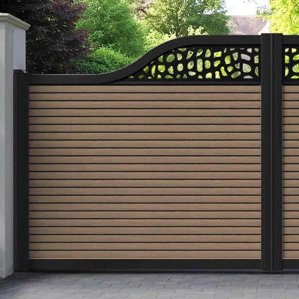 Hudson Pebble Curved Top Driveway Gate - Teak - Top Screen