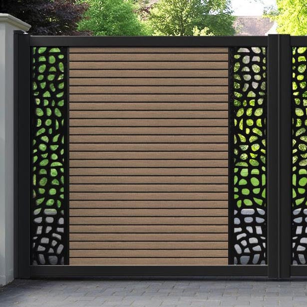 Hudson Pebble Straight Top Driveway Gate - Teak - Middle & End Screen