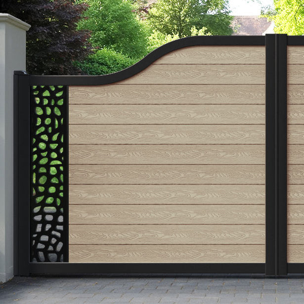 Classic Pebble Curved Top Driveway Gate - Light Oak - End Screen