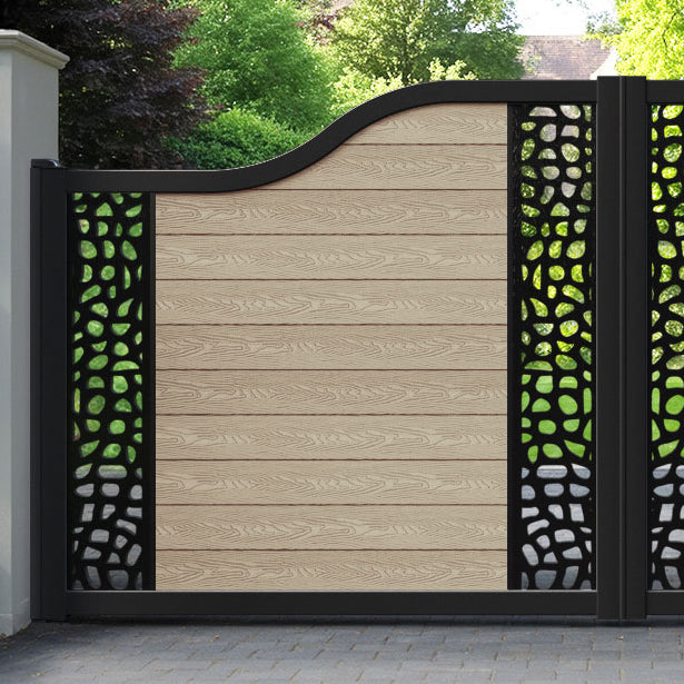 Classic Pebble Curved Top Driveway Gate - Light Oak - Middle & End Screen