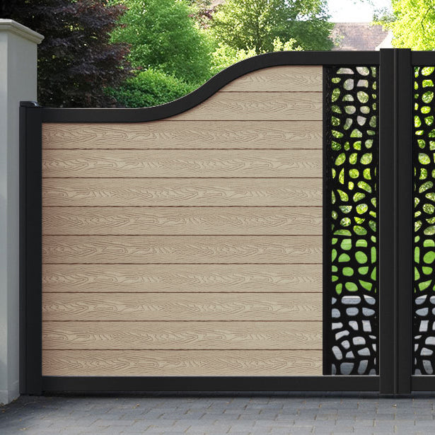 Classic Pebble Curved Top Driveway Gate - Light Oak - Middle Screen