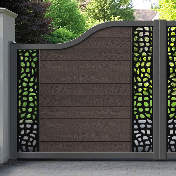 Classic Pebble Curved Top Driveway Gate - Mid Brown - Middle & End Screen