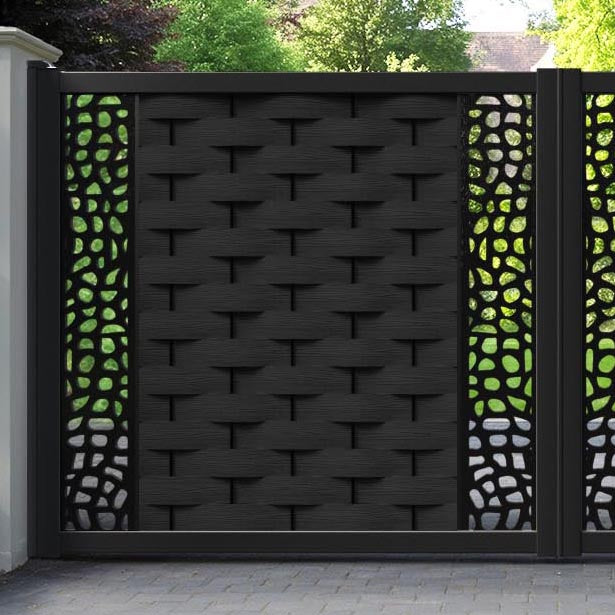 Ripple Pebble Straight Top Driveway Gate - Black - Middle & End Screen
